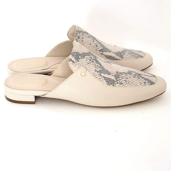 Cole Haan Women's Mules Low Heels Tan Reptile Size 9B Round Toe Leather New - Picture 1 of 8
